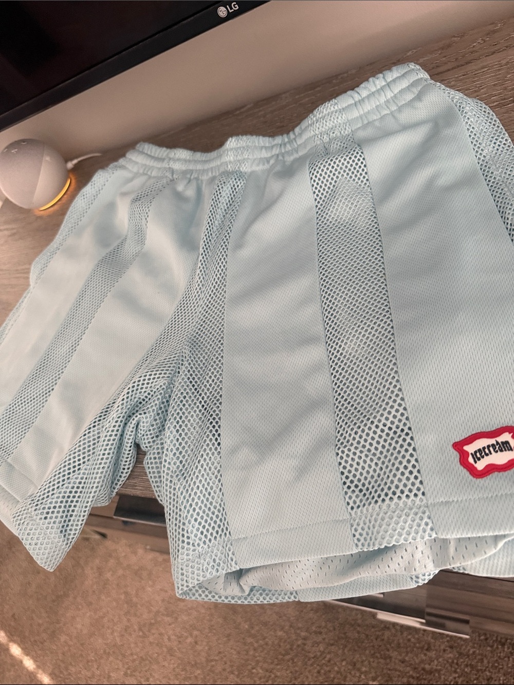 ICECREAM LIGHT BLUE Mesh Shorts with Red Logo Patch